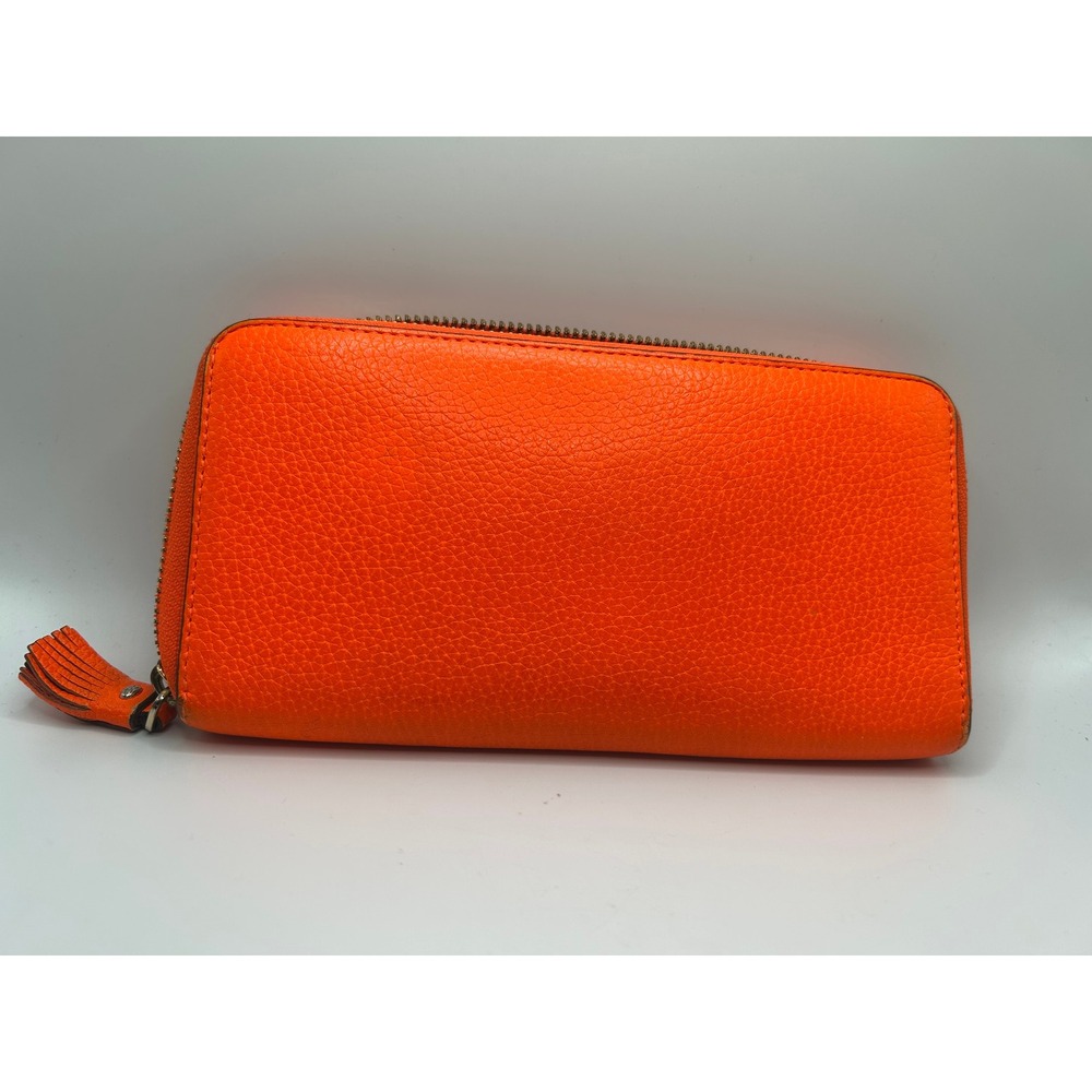 Anya Hindmarch Smiley Wink Neon Orange Pebbled Leather Zip Tassel Wallet#468 - Picture 5 of 10